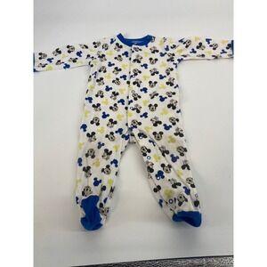Disney Baby Mickey Mouse Footed Pajamas Sleepsuit 6/9M White Blue Yellow Snaps